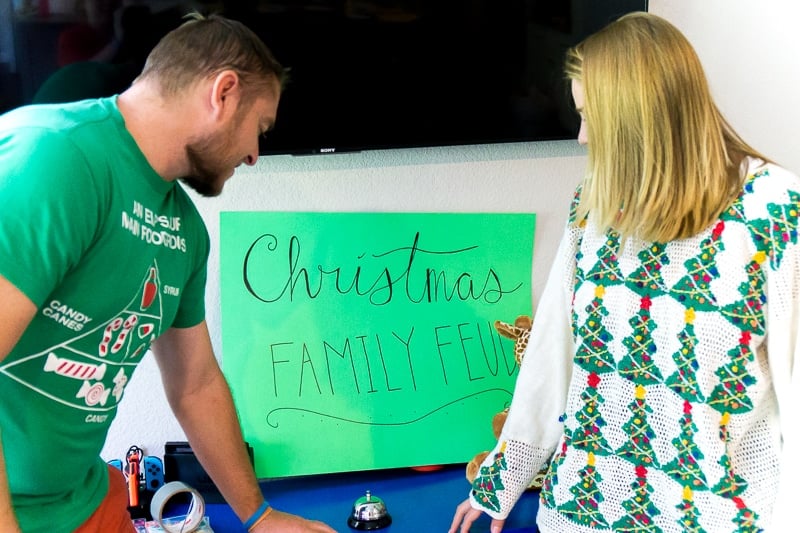 A face-off in a DIY family feud game at home