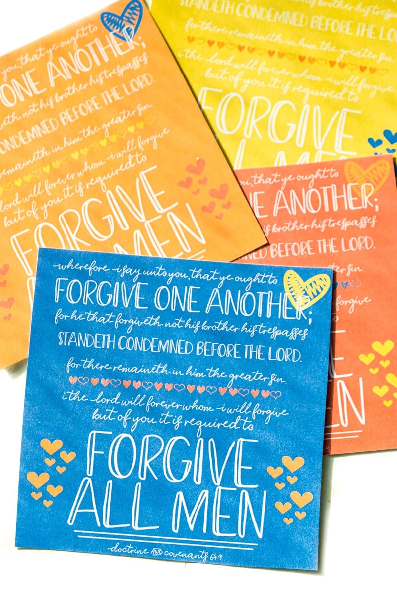 Handouts for a forgiveness lesson and quote about forgiveness.