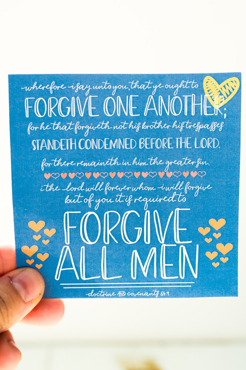 Handouts for a forgiveness lesson and quote about forgiveness.