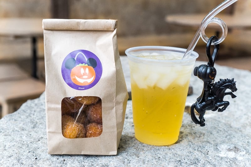 Cinnamon sugar donuts and apple cider at Mickey's Not So Scary Halloween Party