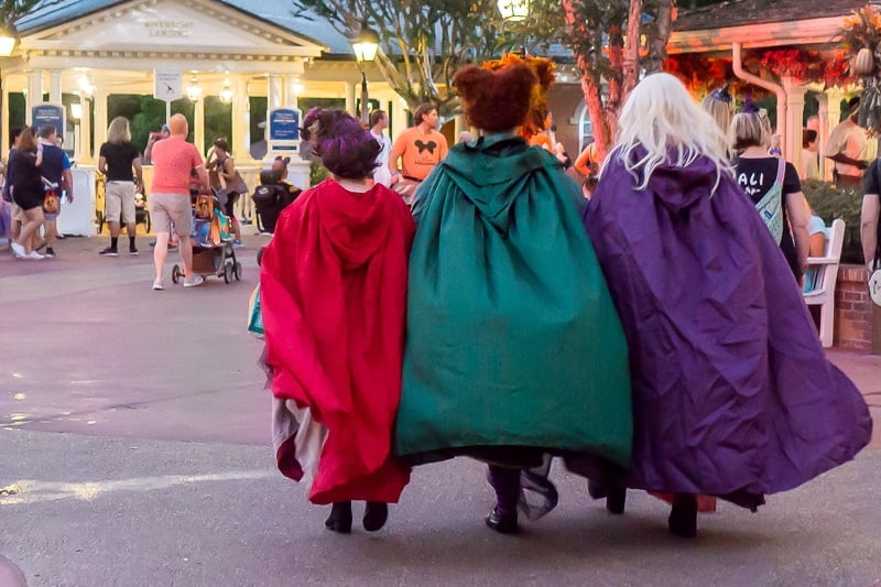 Women dressed up as Hocus Pocus witches at Mickey's Not So Scary Halloween Party