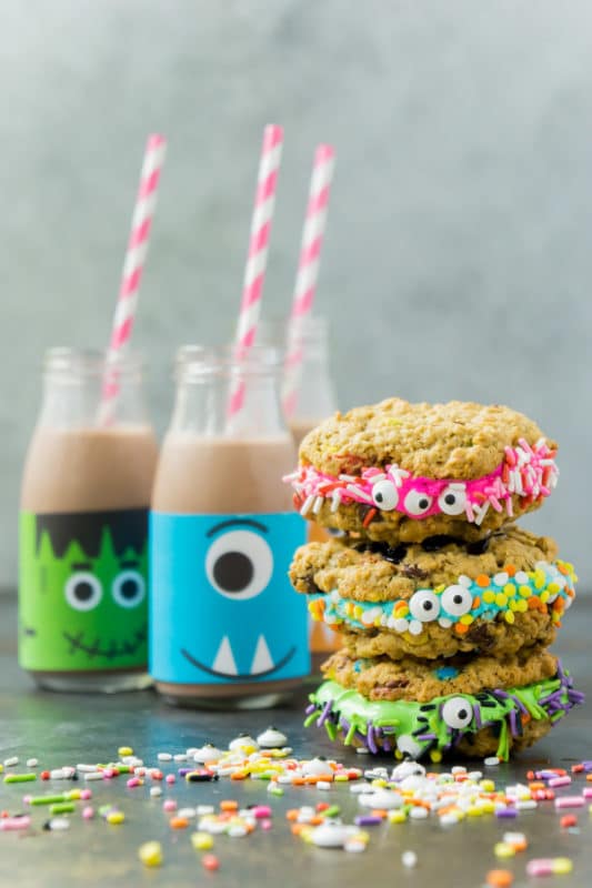 Monster milk and cookies make great Halloween party food ideas