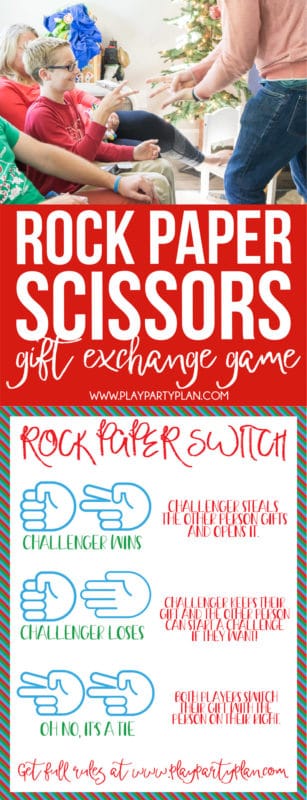 This rock paper scissors switch gift exchange game is one of the best Christmas party games ever! It’s one of the most fun gift exchange ideas for adults, kids, or anyone in between! With the added rock paper scissors element, it’s funny to watch your friends try to get their favorite things as everyone plays together!