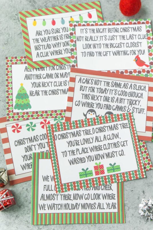 Free printable Christmas scavenger hunt clues