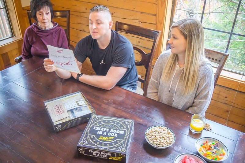 Reading the keep out sign from Escape Room in a Box