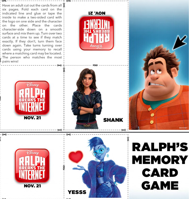 Wreck it Ralph coloring pages and memory game inspired by Ralph Breaks the Internet