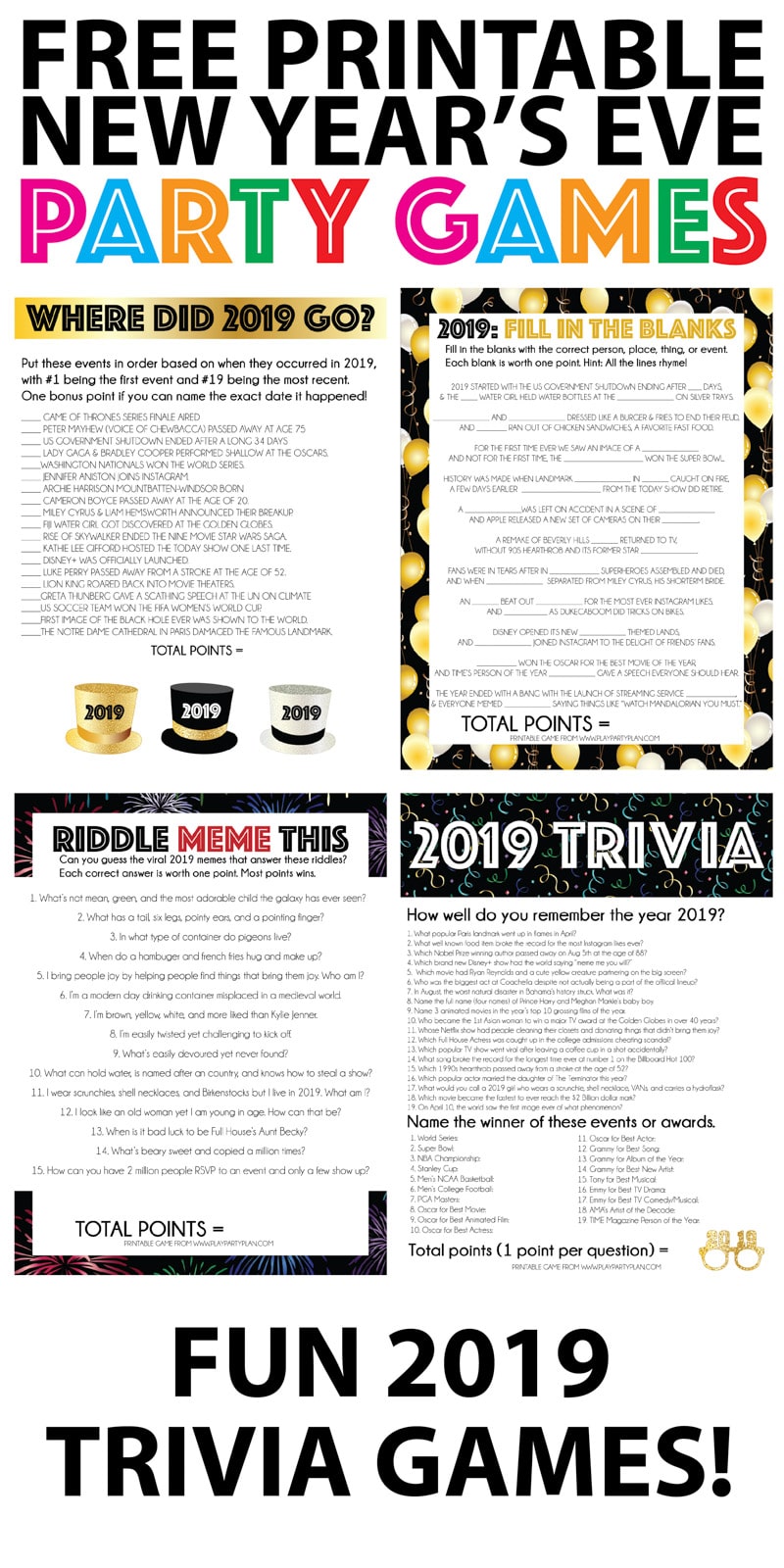 Free Printable 2019 Trivia Games For New Year S Eve Play Party Plan