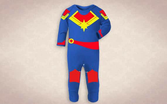 Captain Marvel costume with full legs for babies