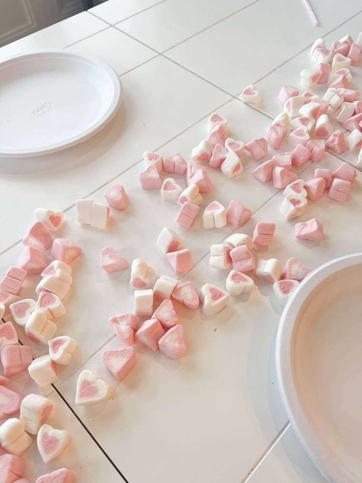 heart shaped marshmallows on a table
