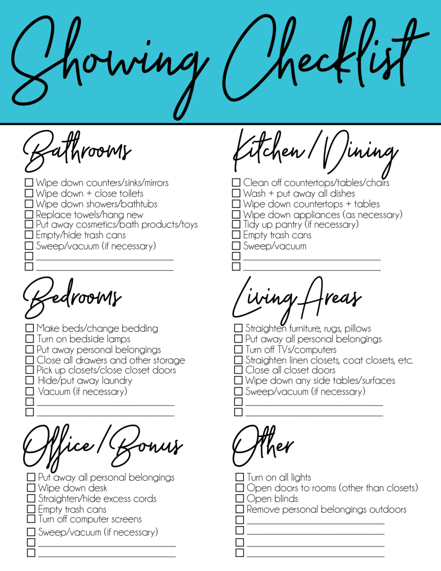 Free printable showing checklist