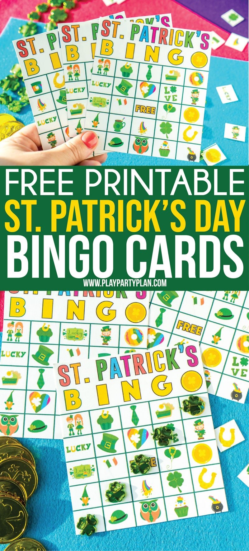 Printable St. Patrick's Day bingo cards that are fun for kids or adults! One of the best party games or activities for players of all ages!