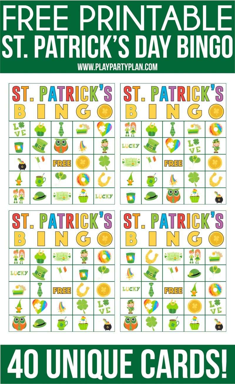 Printable St. Patrick's Day bingo cards that are fun for kids or adults! One of the best party games or activities for players of all ages!