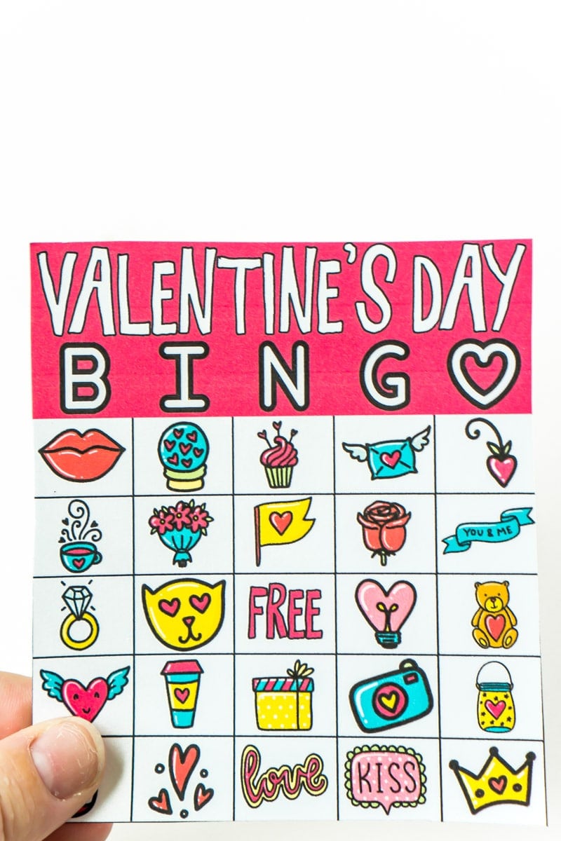 Valentine bingo card that's colorful and great for kids