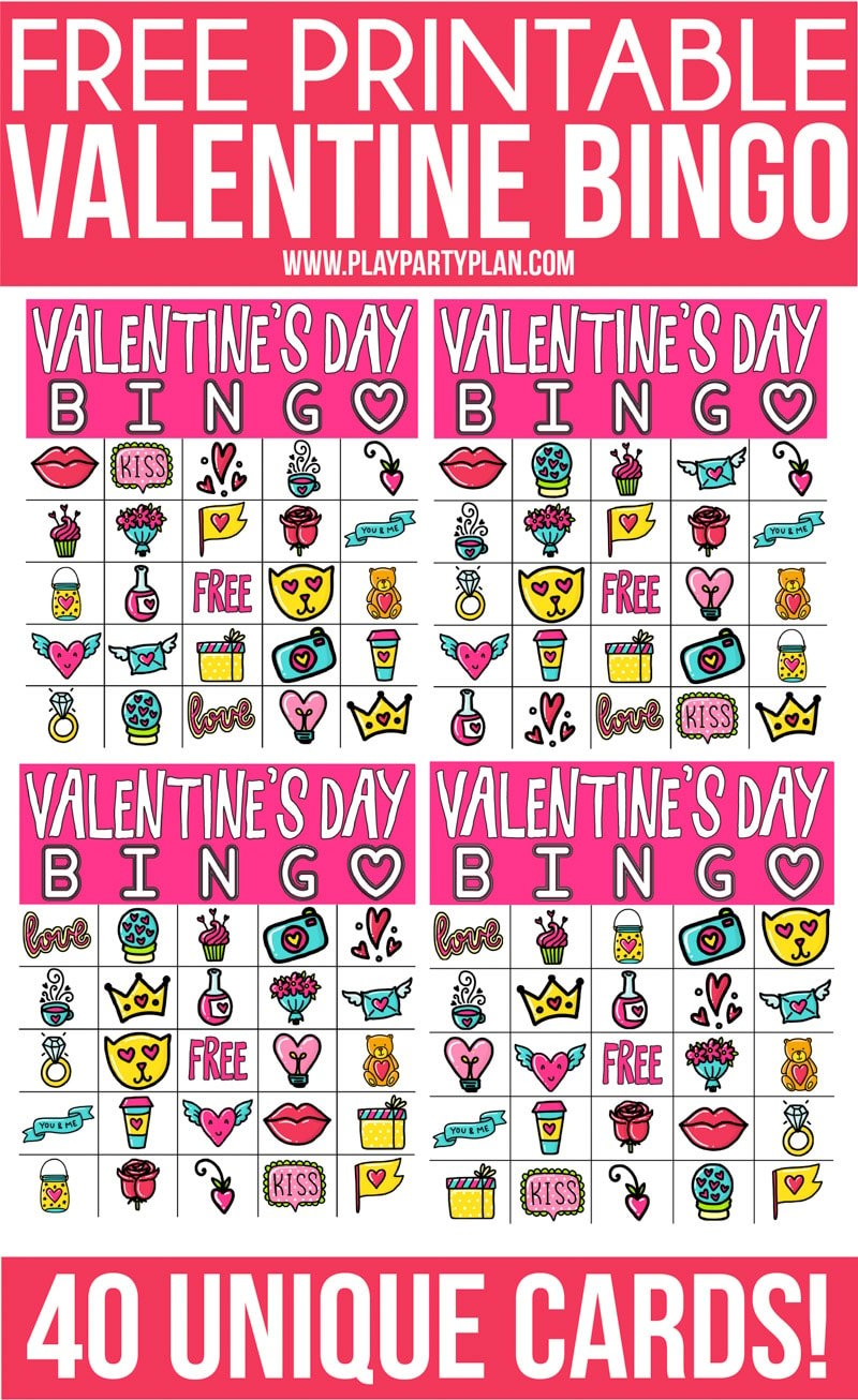 Free Printable Valentines Bingo Game  40 Cards   - 81