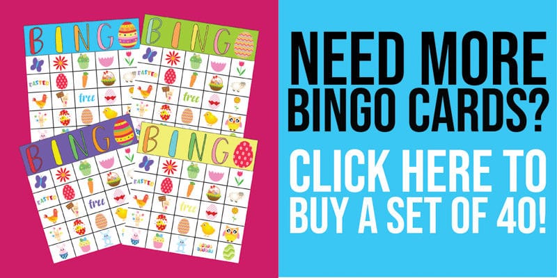 Free printable Easter bingo game that works great for preschool all the way up to cards for adults! Includes 40 unique cards and tons of fun prizes for kids or adults! 