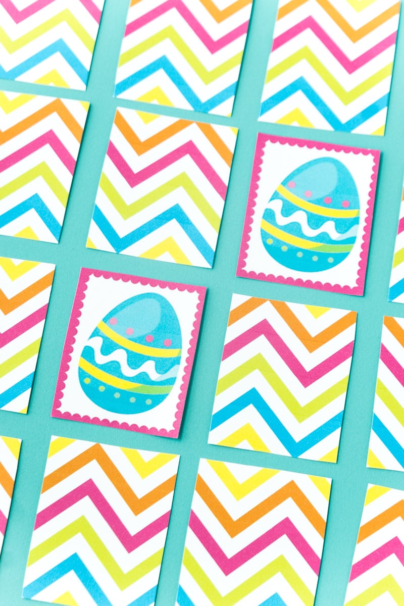 Easter memory game cards lined up with a match