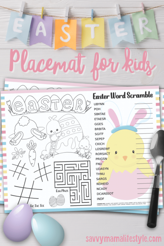 Easter placemats with a bunch of Easter activities for kids