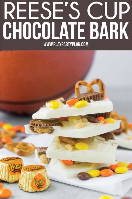 This Reese’s chocolate basketball bark uses both Reese’s peanut butter cups and Reese’s Pieces in one of the yummiest dessert recipes ever! And best of all - it’s homemade and a delicious way to use your favorite candy!