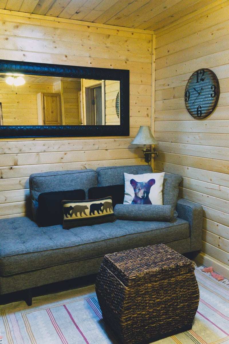 Cozy interior of Elk Run Ruidoso cabins