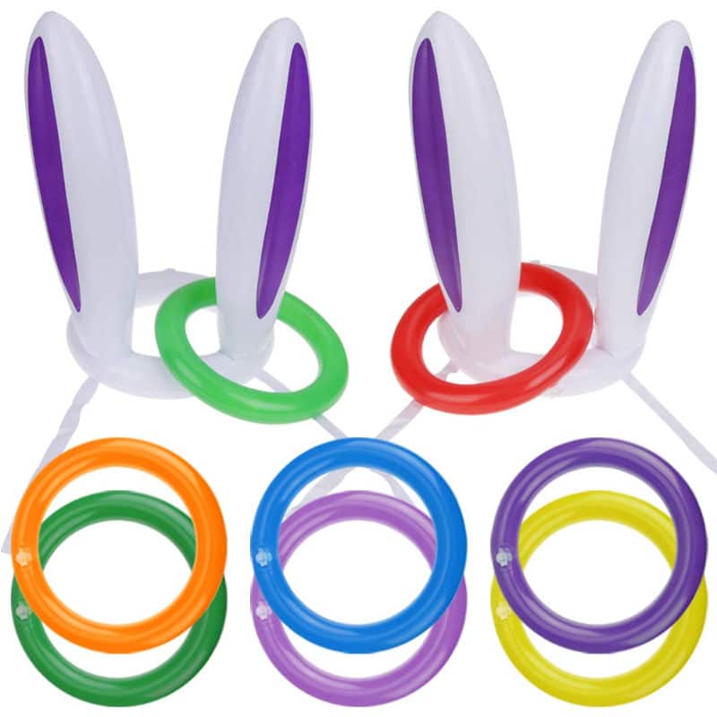 Satkago Inflatable Bunny Ears Ring Toss Game with 14pcs Rings Easter Party Favor Supplies Indoor Outdoor Easter Games for Kids Family