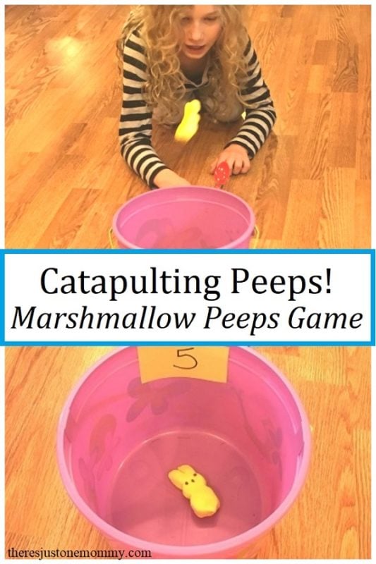 Kid playing catapulting peeps - one of the best Easter activities