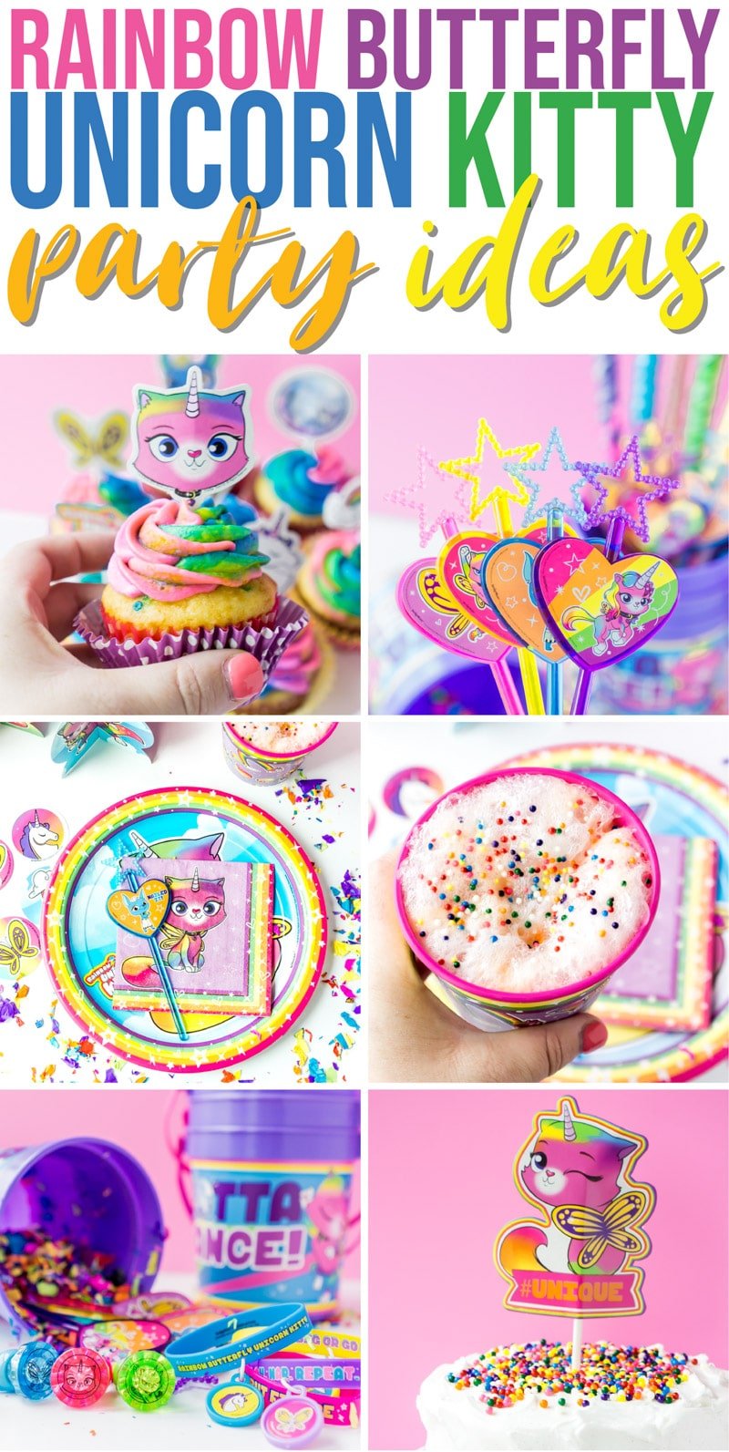 The best rainbow butterfly unicorn kitty party ideas! Everything you need - food, decorations, favors, and more for one colorful celebration.