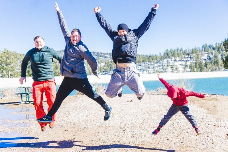 Jumping by Grindstone Lake in Ruidoso New Mexico