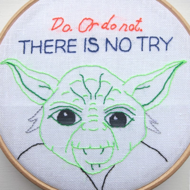 Yoda embroidery quote for Star Wars Day