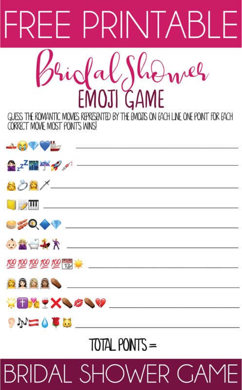 Free Printable Bridal Shower Name the Emoji Game