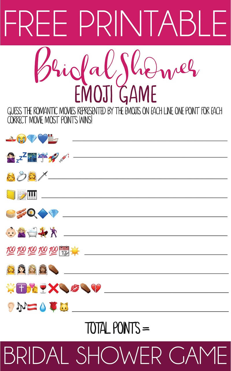 This printable bridal shower emoji game is one of the best and unique bridal shower games out of there! Perfect for couples or for large groups - simply print out the free printable and play! Finally funny bridal shower games that don’t suck!