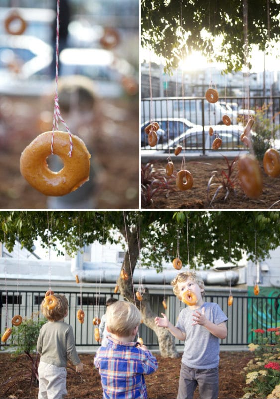 Donut party game and donut eating relay