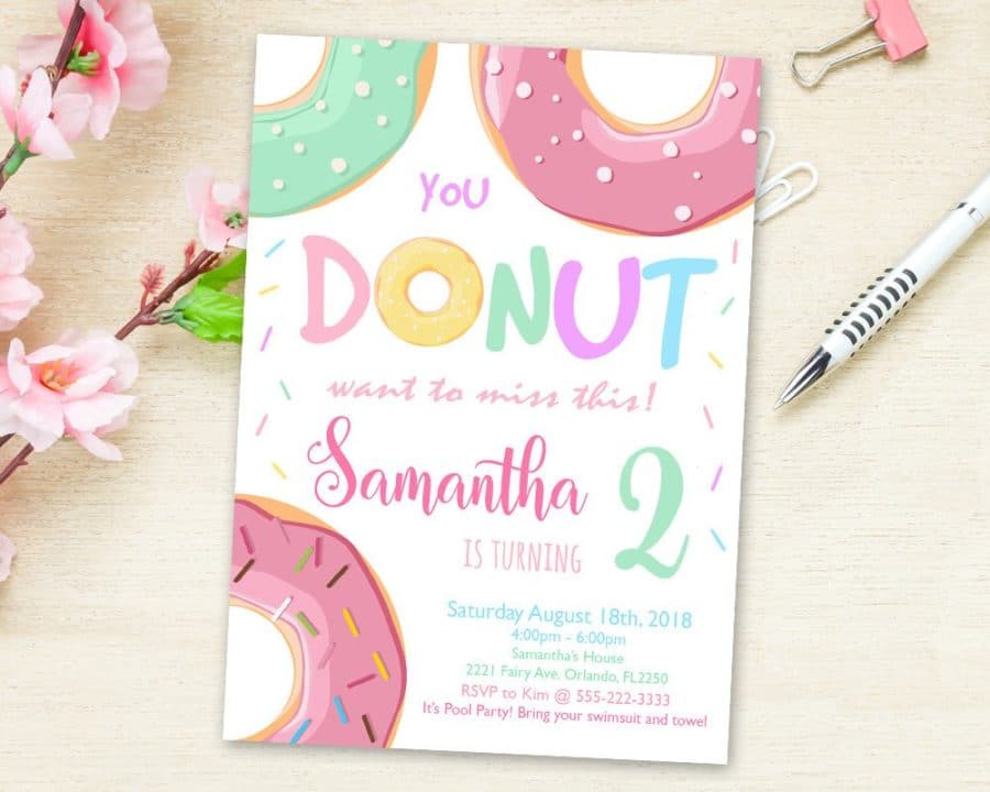 Donut birthday party invitations