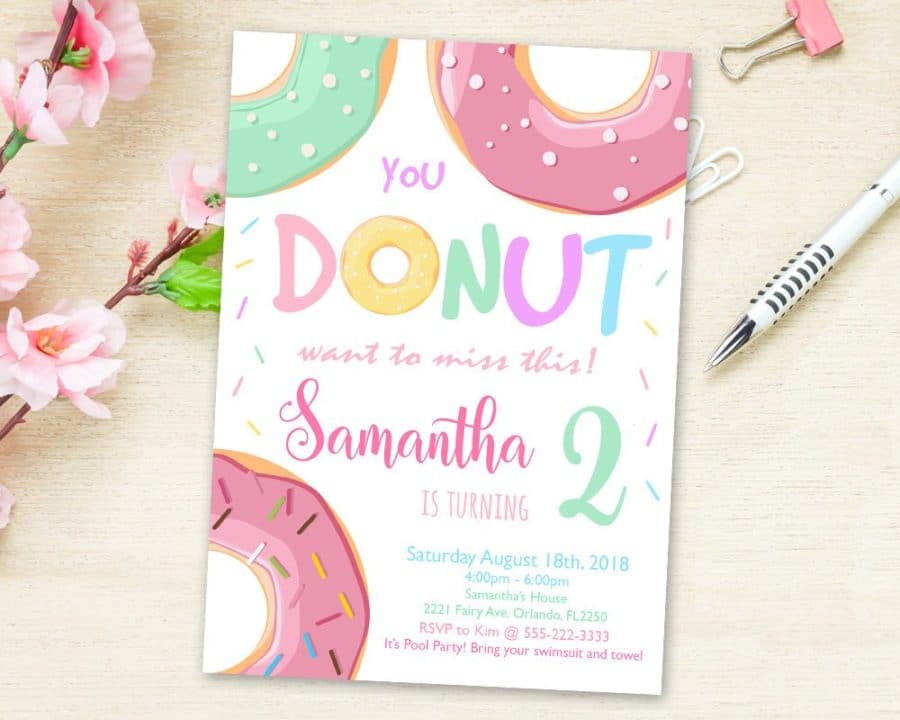 Donut birthday party invitations