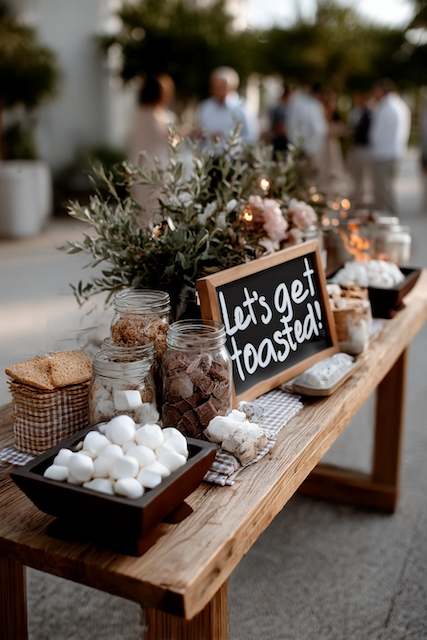 let's get toasted s'mores bar at a wedding