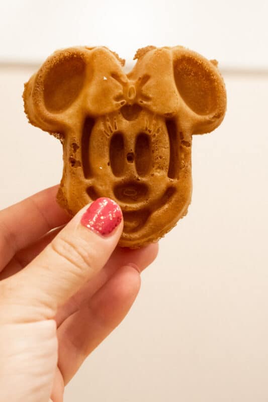 Hand holding a Minnie waffle