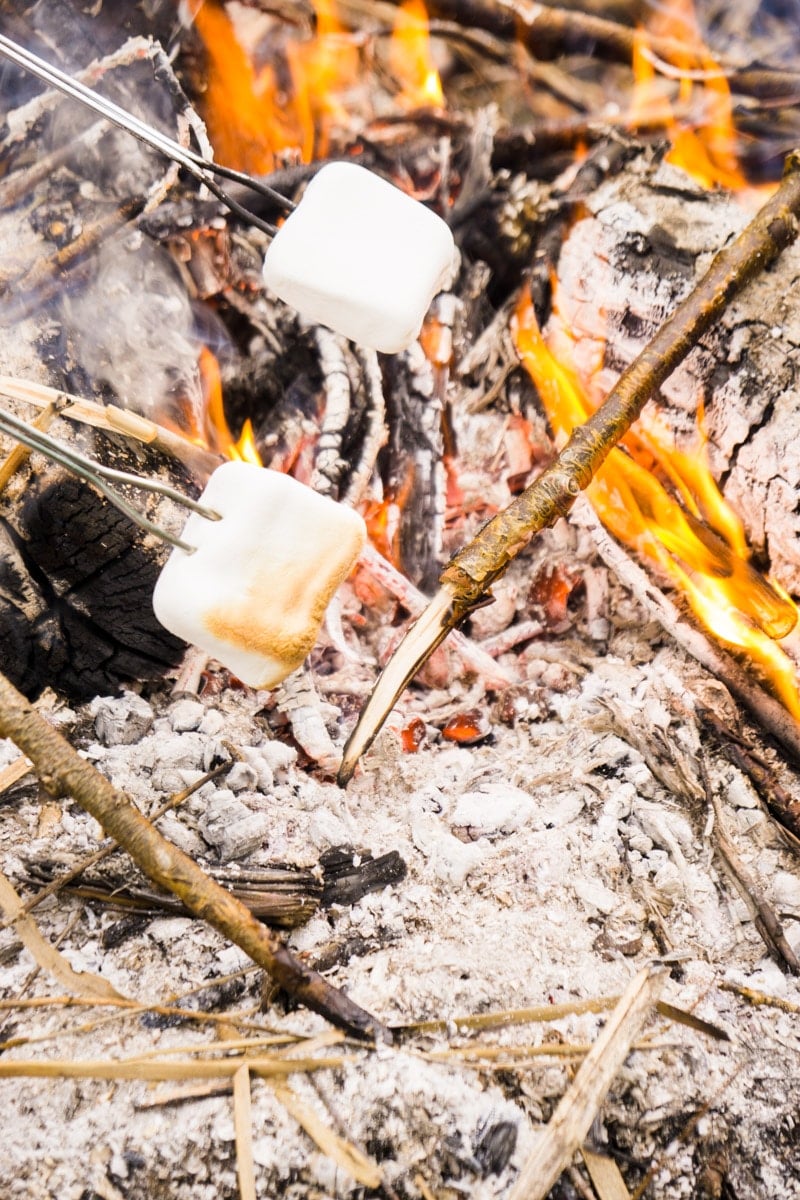 Roasting marshmallows from a s'mores bar