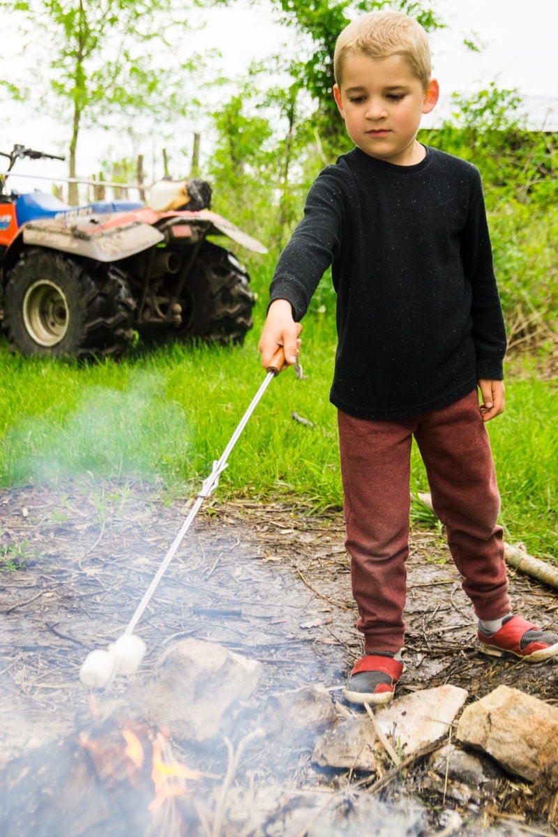 Roasting marshmallows from a DIY s'mores bar