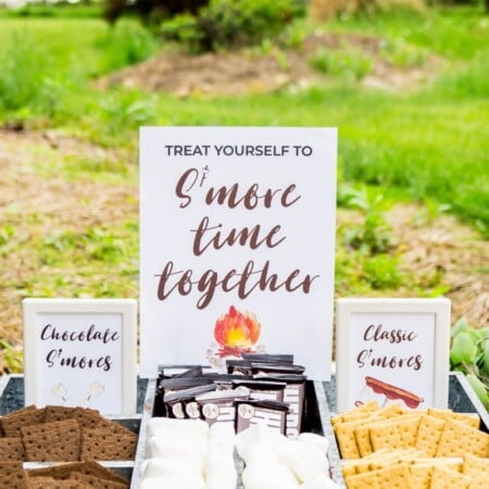 DIY s'mores bar with a s'mores bar sign