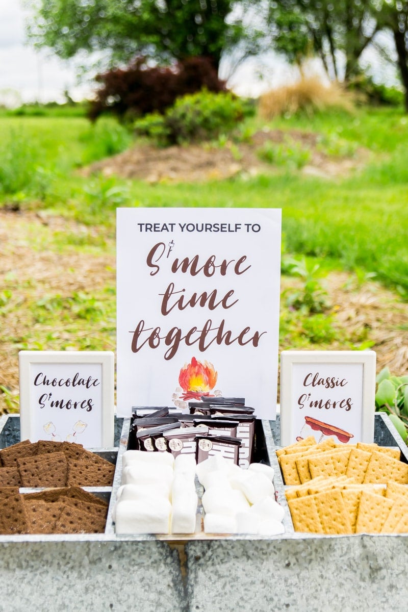 DIY s'mores bar with a s'mores bar sign