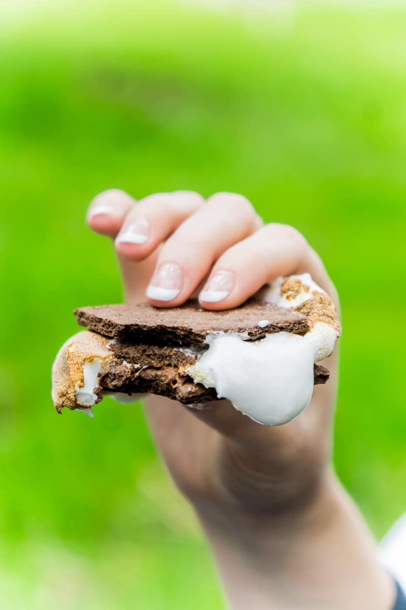 A gooey s'more created from a s'mores bar