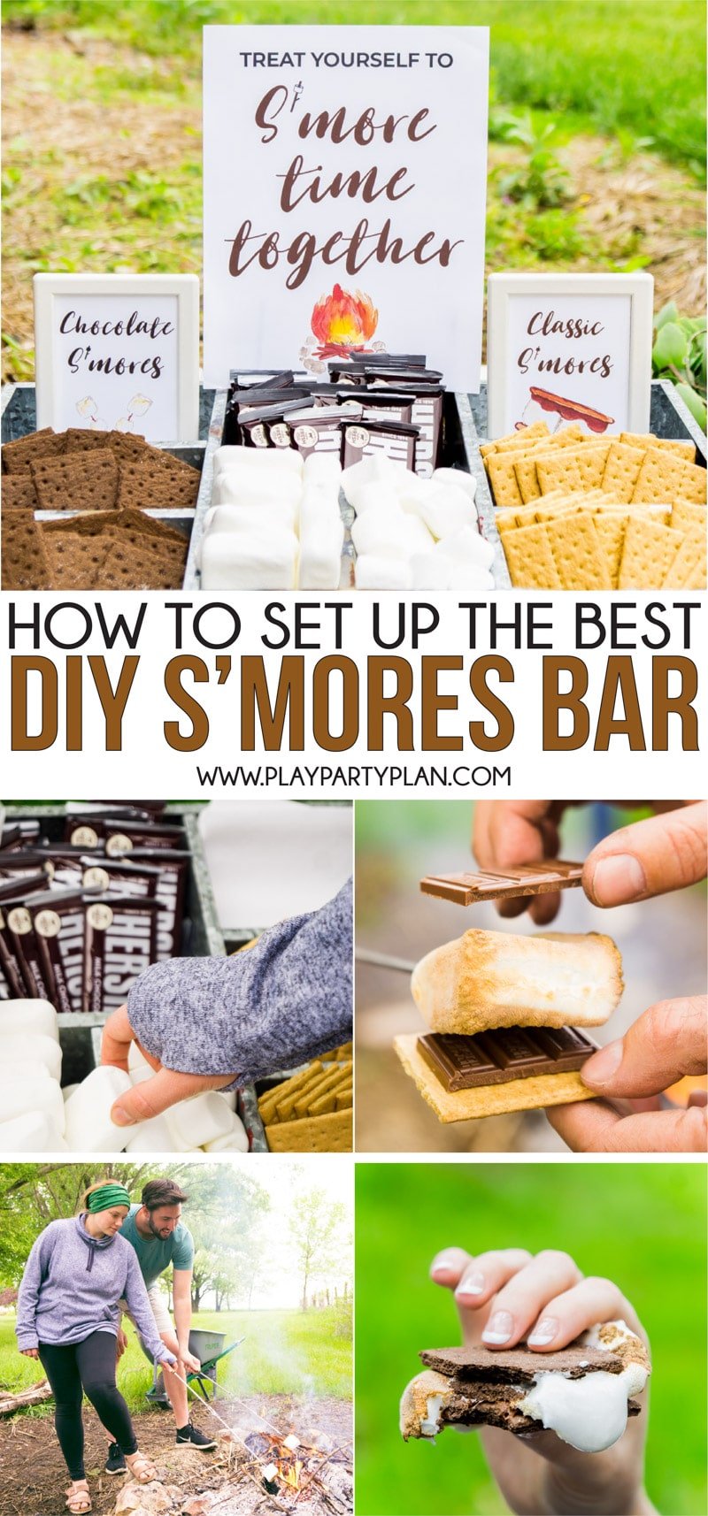 Great ideas for creating a DIY s’mores bar for a party, wedding, or just a night with friends! Tips on how to build your s’mores dessert bar and for setting it up either indoor or outdoor! And bonus - a free printable sign you can use for a menu!