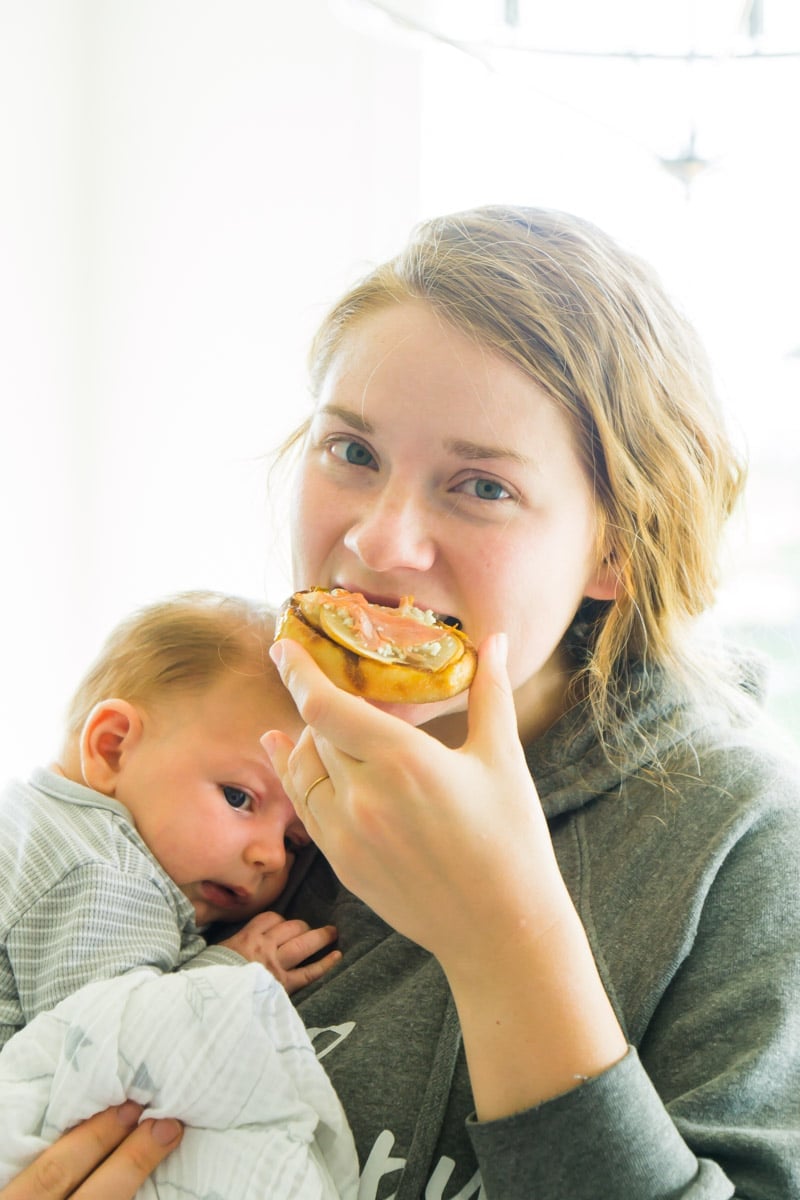 Enjoying an English muffin pizza with kids