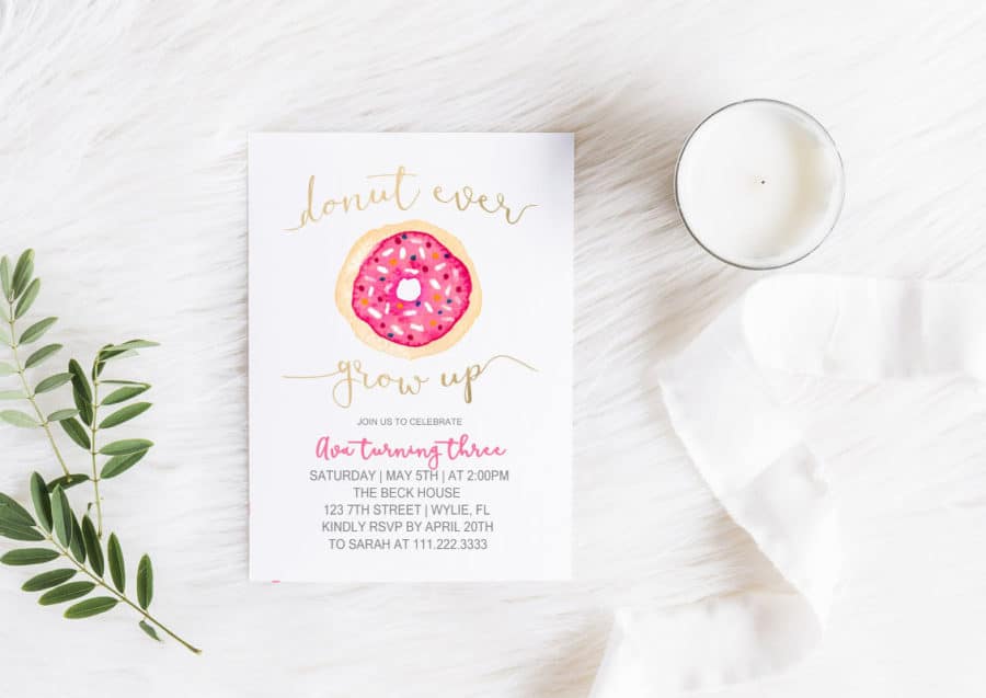 Donut grow up donut party invitations