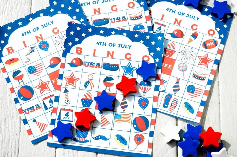 Pile of July 4th bingo cards