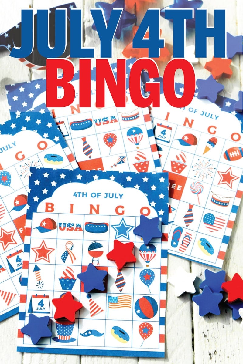 This 4th of July bingo game is perfect for kids, for adults, or for teens to play while waiting for the fireworks! Simple print out the free printable cards, hand out the markers, and start playing! One of the best activities for both indoor or outdoor parties! 