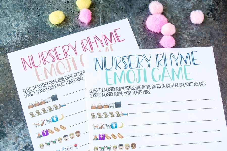 Free Printable Nursery Rhyme Baby Shower Emoji Game Play Party Plan