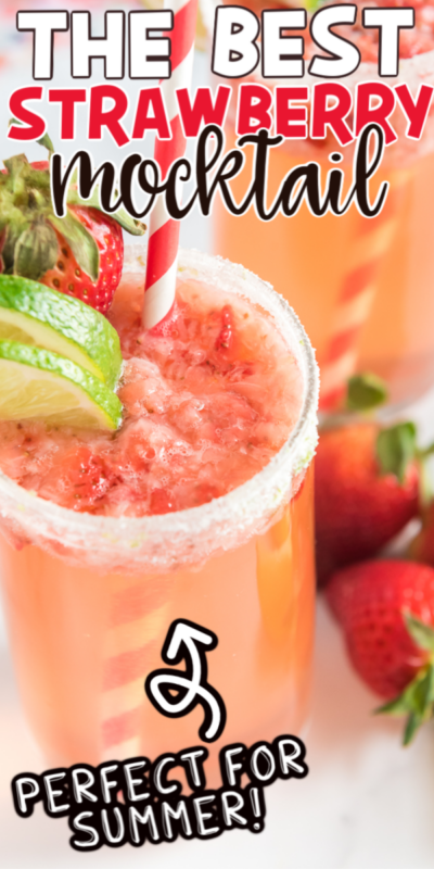Strawberry mocktail with text for Pinterest
