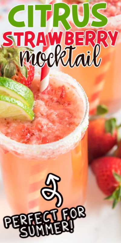 Strawberry mocktail with text for Pinterest