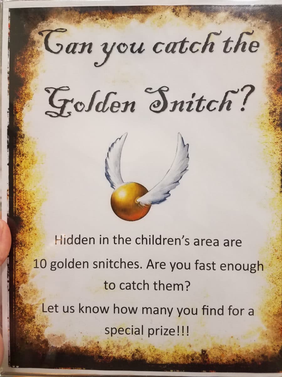 Catch the golden snitch Harry Potter games sign