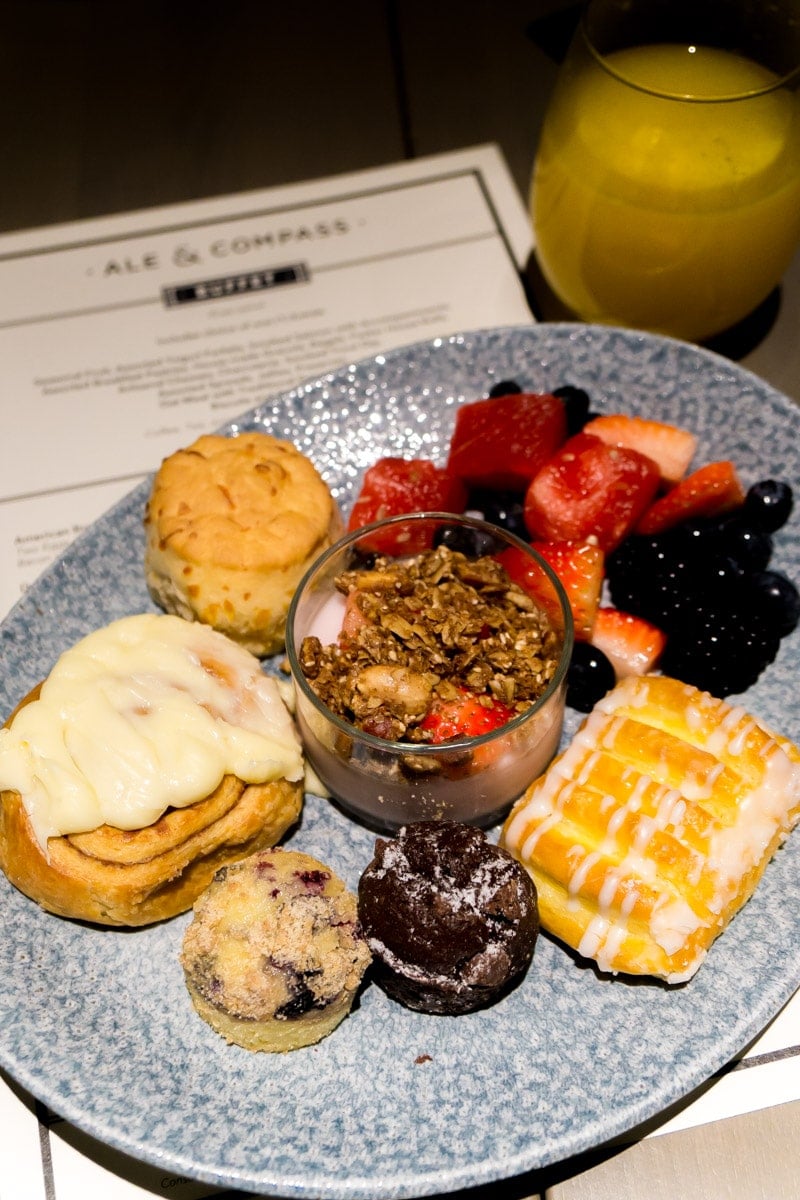 Plate of breakfast buffet food available with Disney World dining plan